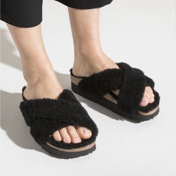 BIRKENSTOCK PAPILLIO Women Black Daytona Teddy Platform Sandal Slide 6/37 - Picture 5 of 9
